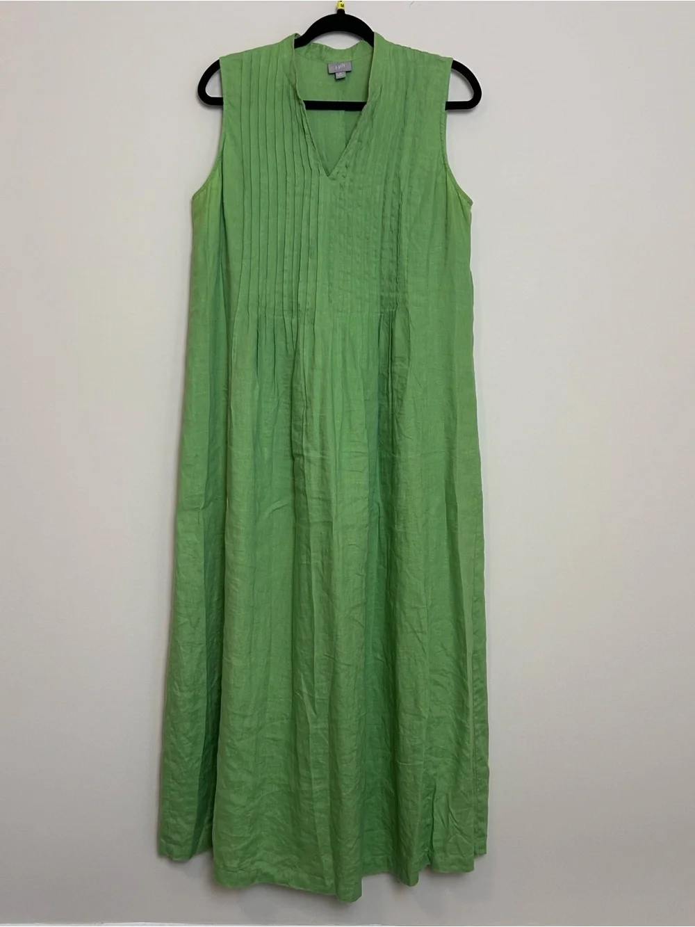 J. Jill Green Linen Pintuck Pleated Sleeveless Maxi Dress Medium Coastal